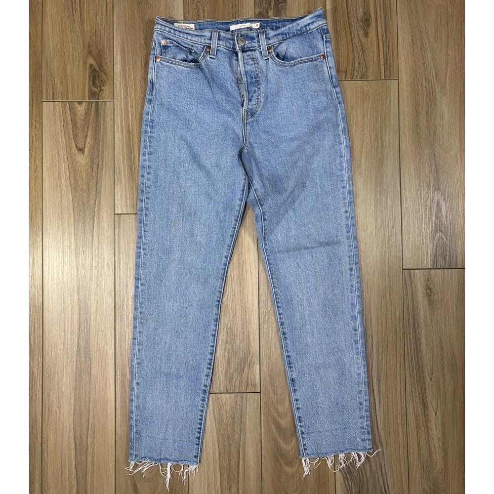 Levi's Premium Wedgie Jeans Women's 28 High Rise Blue Denim Button Fly Frayed